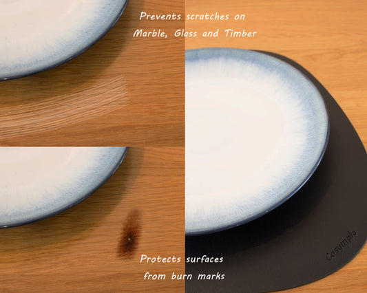 Cosymple Pebble Placemats Made by Waterproof Black Faux Leather Set of 2