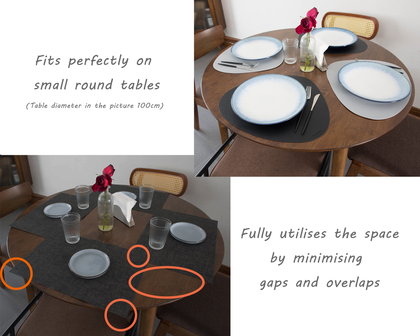 Cosymple Pebble Placemats Made by Waterproof Black Faux Leather Set of 2